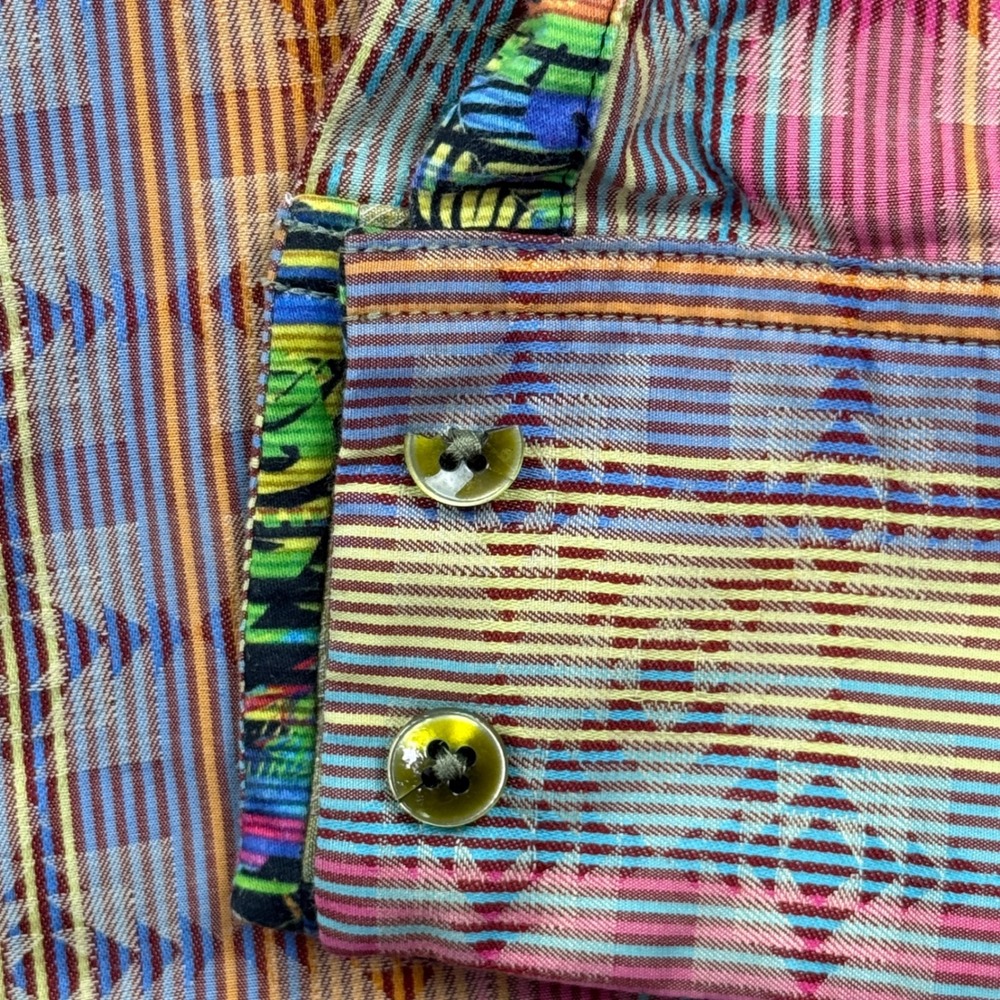 Robert Graham Button Down Shirt Mens Large Multicolor Striped Classic Fit Boho - Picture 8 of 9
